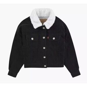 NEW Levis Girls Size Large Corduroy Trucker Jacket Black Sherpa Lined 12-13 yrs
